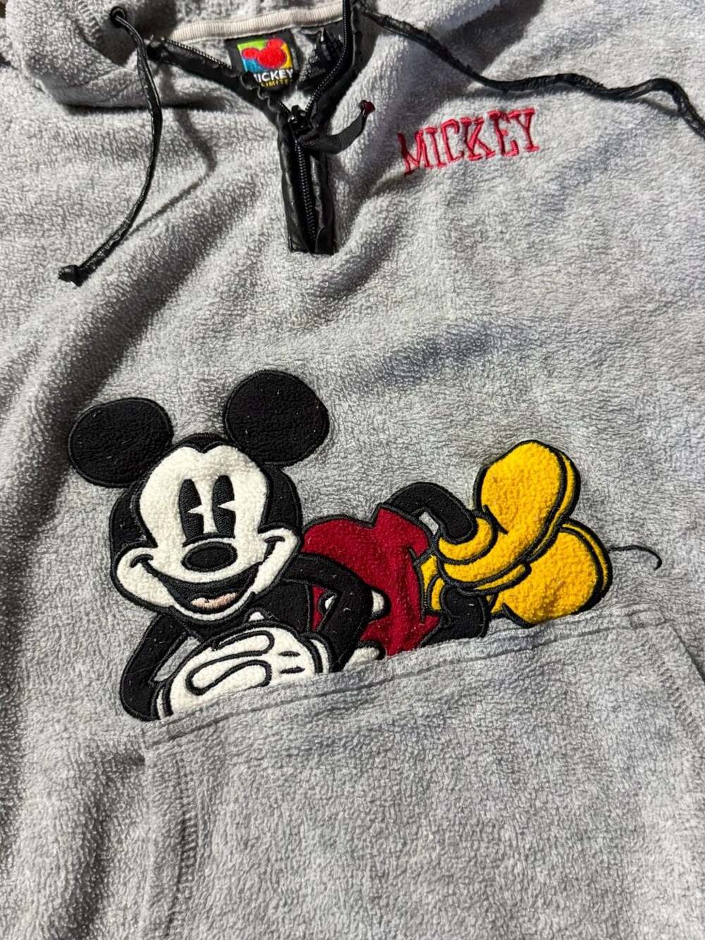 Vintage Mickey Unlimited Mickey Mouse Embroidered 1/4 Zip Fleece Hoodie